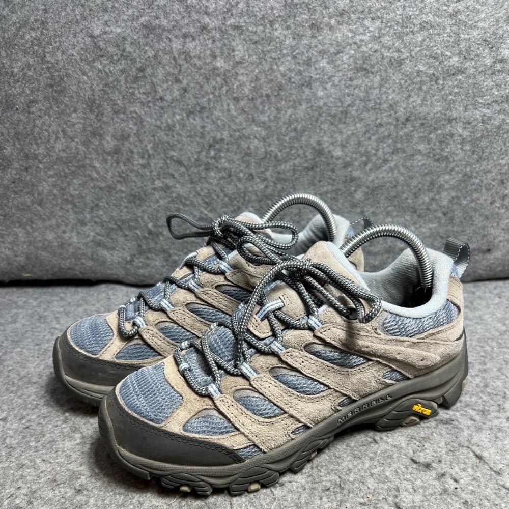 Merrell Moab 2 Vent Hiking Shoes Women Taupe Blue Suede Trail Sneakers 8.5 Wide
